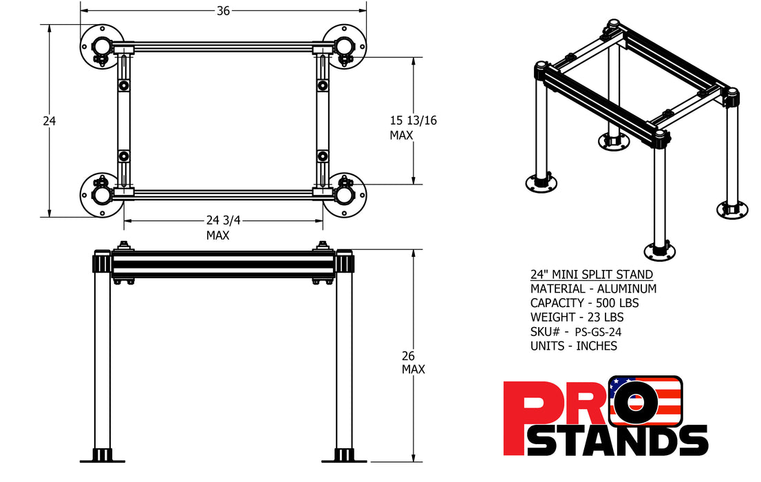 Aluminum Mini Split Stand - 24 Inch Tall Powder Coated