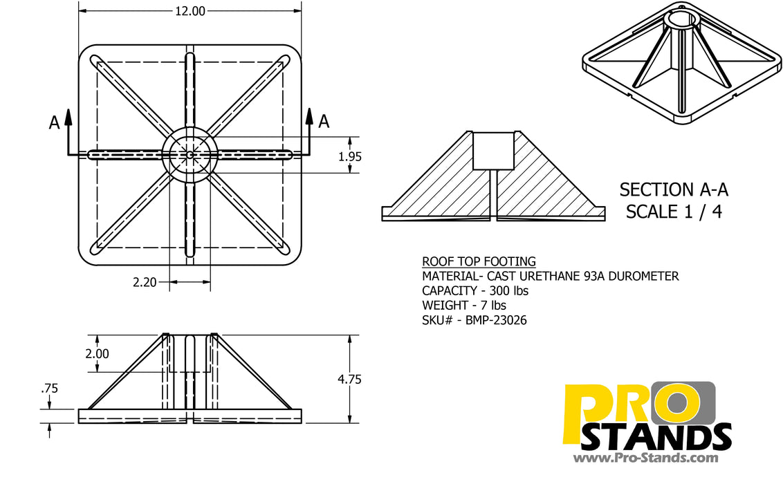 ‎ Urethane Footing for Rubber Commercial Roofs - 12 inch