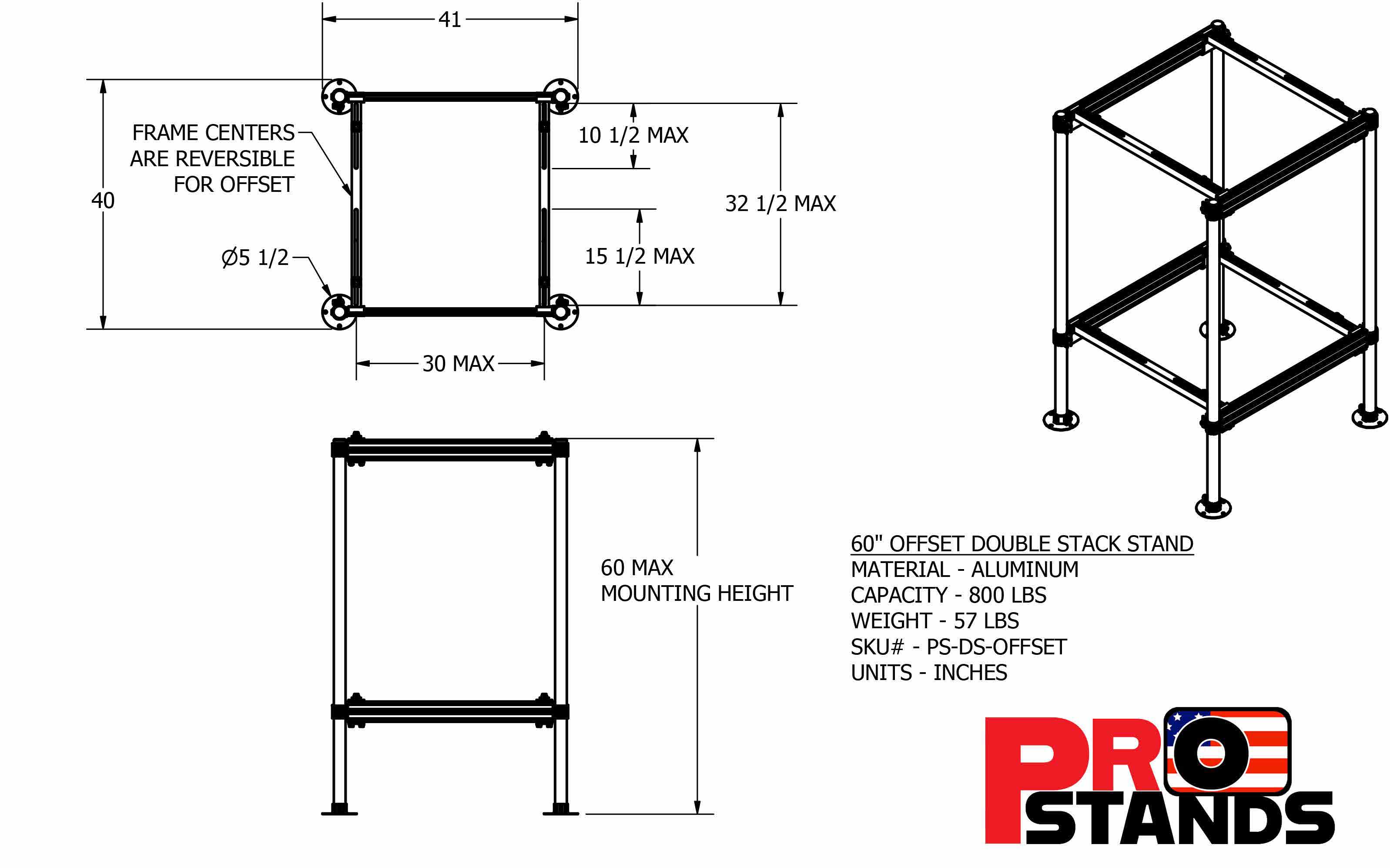 Offset Standing Aluminum Double Stack Offset Mini Split Stand - 60