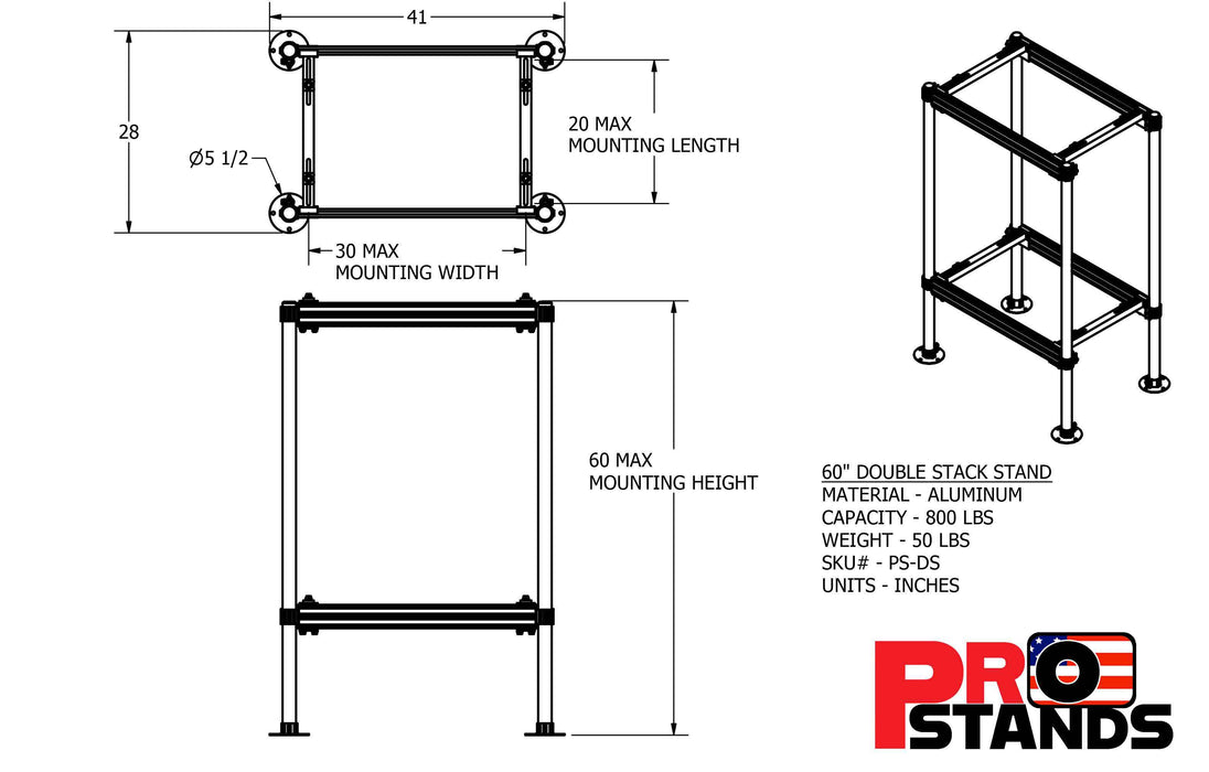 Aluminum Double Stack Mini Split Stand - 60" Tall