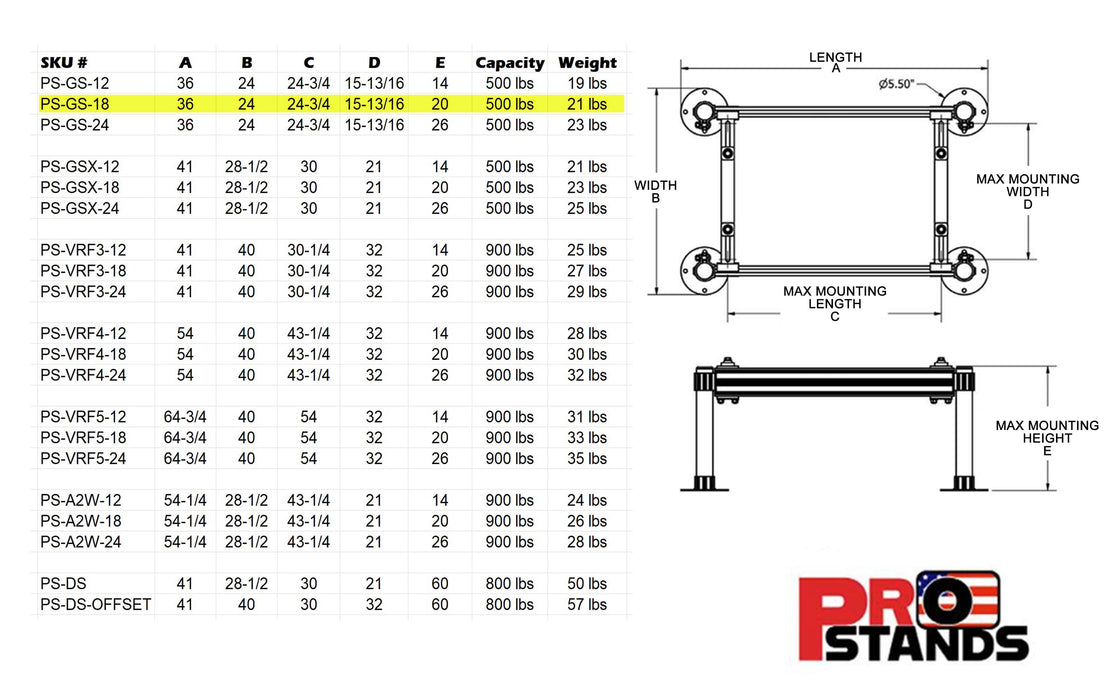 Aluminum Mini Split Stand - 18 Inch Tall Powder Coated