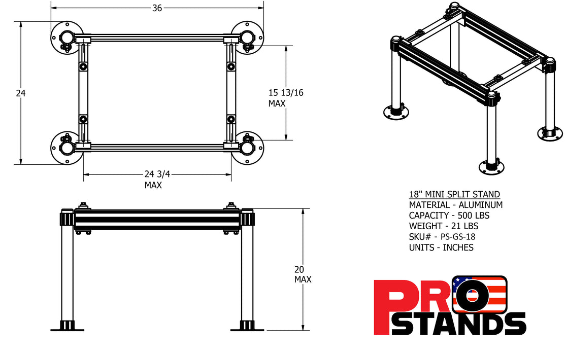 Aluminum Mini Split Stand - 18 Inch Tall Powder Coated