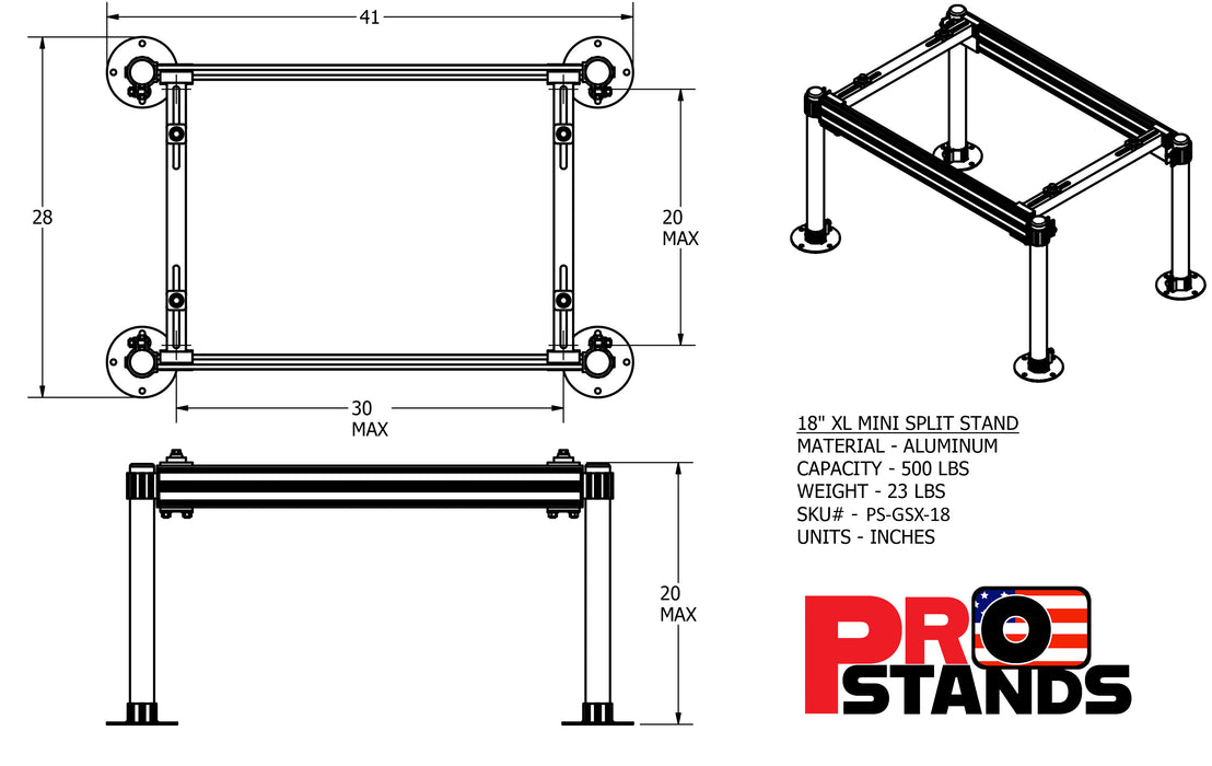 Aluminum XL Mini Split Stand - 18 Inch Tall Powder Coated