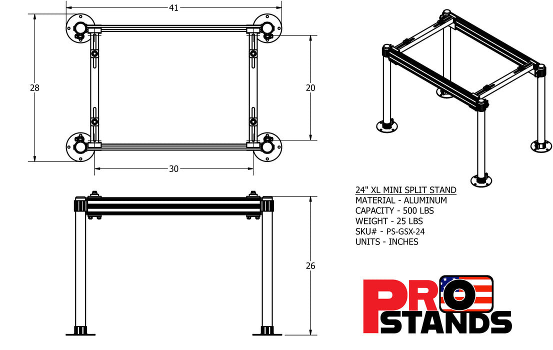 Aluminum XL Mini Split Stand - 24 Inch Tall Powder Coated